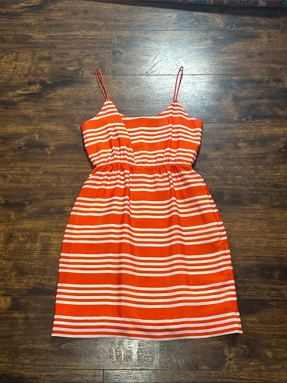 J.Crew Orange White Striped Sundress Size 6 Spaghetti Straps 🌞✨